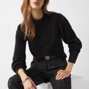 Metallic Tinsel Trim Sweater Black Size XS